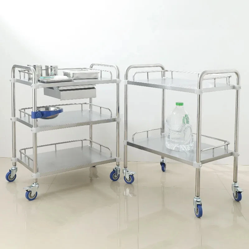 Nordic Stainless Steel Salon Trolley Barber Shop Medical Tool Trolley Minimalist Salon Furniture Hospital Mobile Storage Trolley