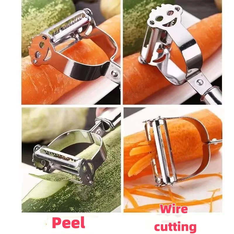 Multi functional kitchen stainless steel double head durable fruit and vegetable peeler, carrot chopper, household potato slicer