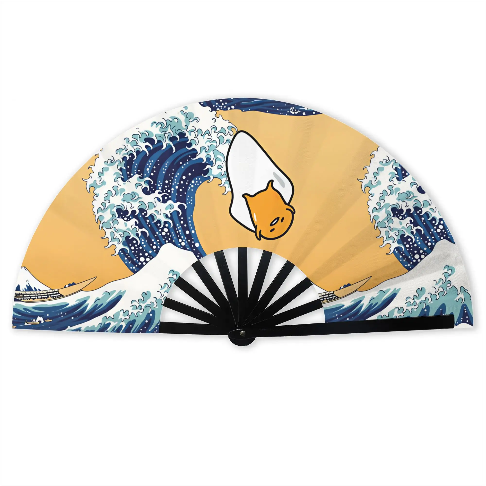 Ukiyoe Style Gudetama Surfing The Great Wave Traditional Folding Fan High-Quality Fans Gift  Exquisite Decorative Hand Fan