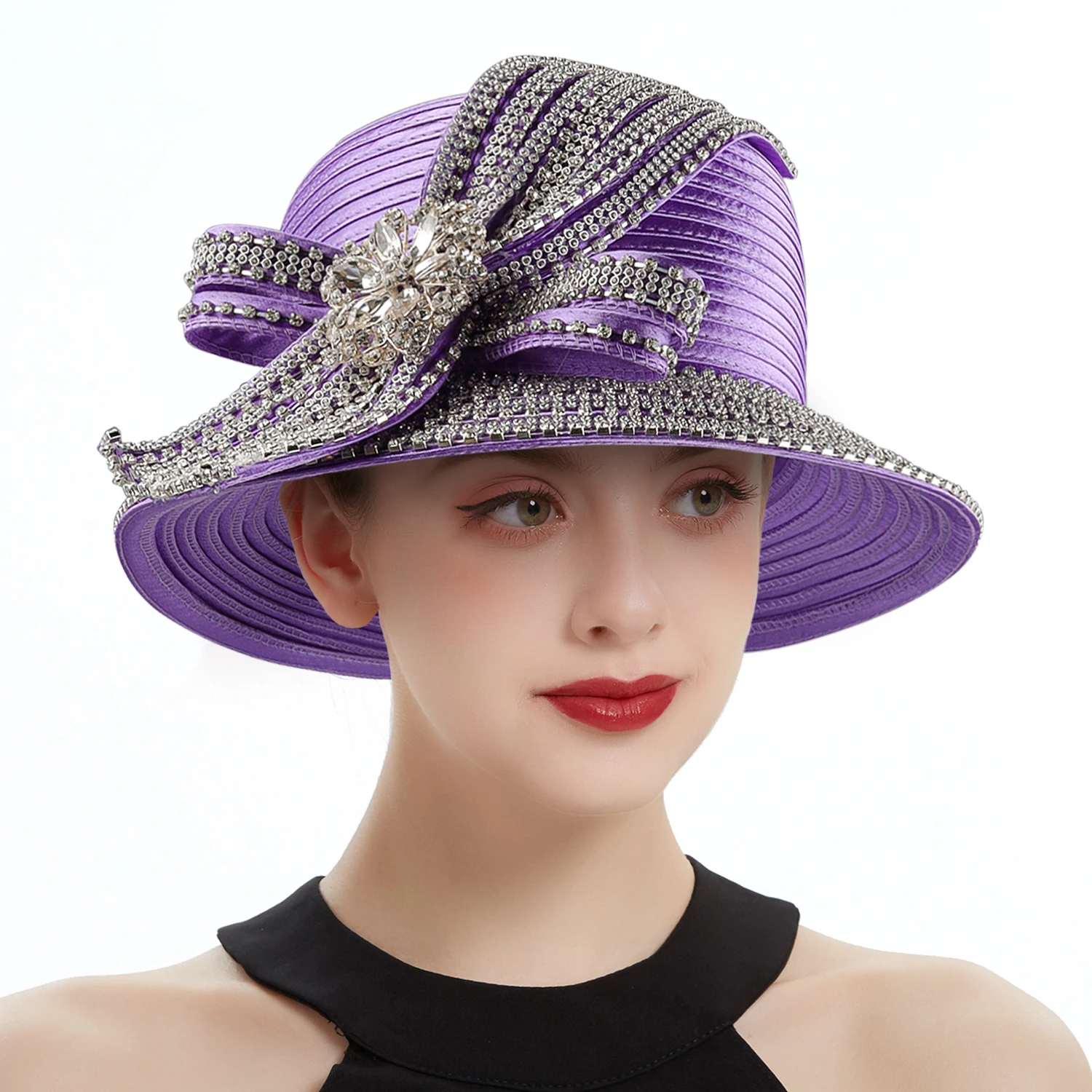 المرأة الساتان قبعة الشمس لحفل الزفاف كنتاكي ديربي حفلة الفاسناتور الكنيسة مأدبة أغطية الرأس قبعات الكنيسة العصرية للسيدات #3