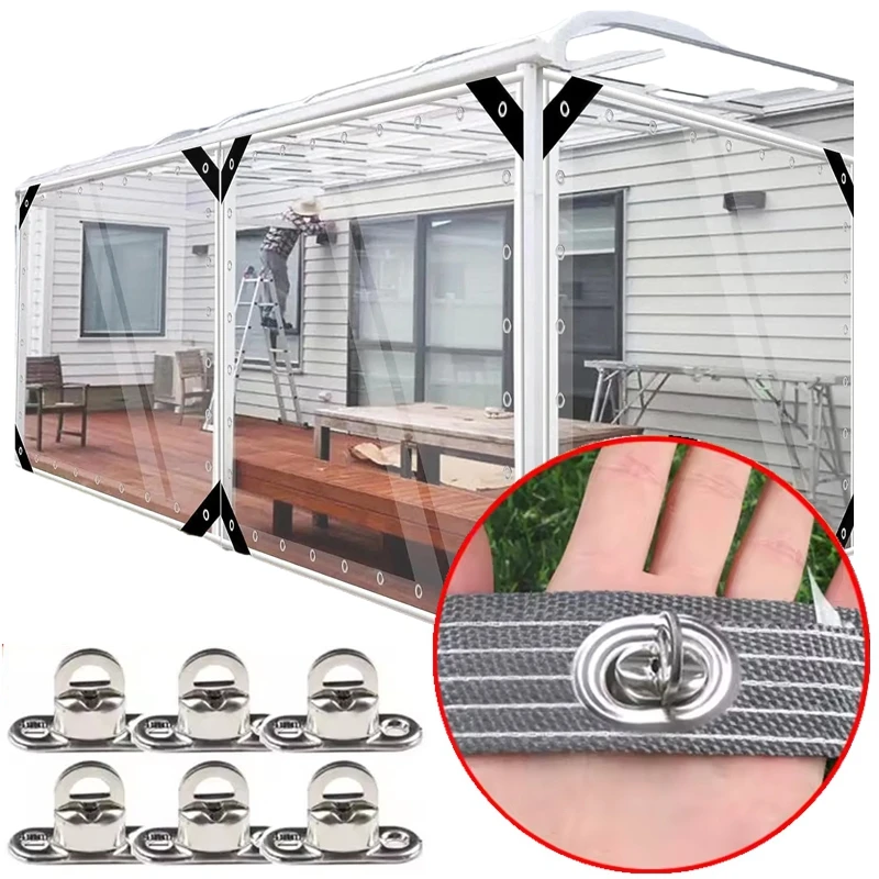 Customized Outdoor Heavy-Duty Tarpaulin Transparent Tarp Curtain with Oval Eyelets for Winter Pergola Clear Windproof Screen