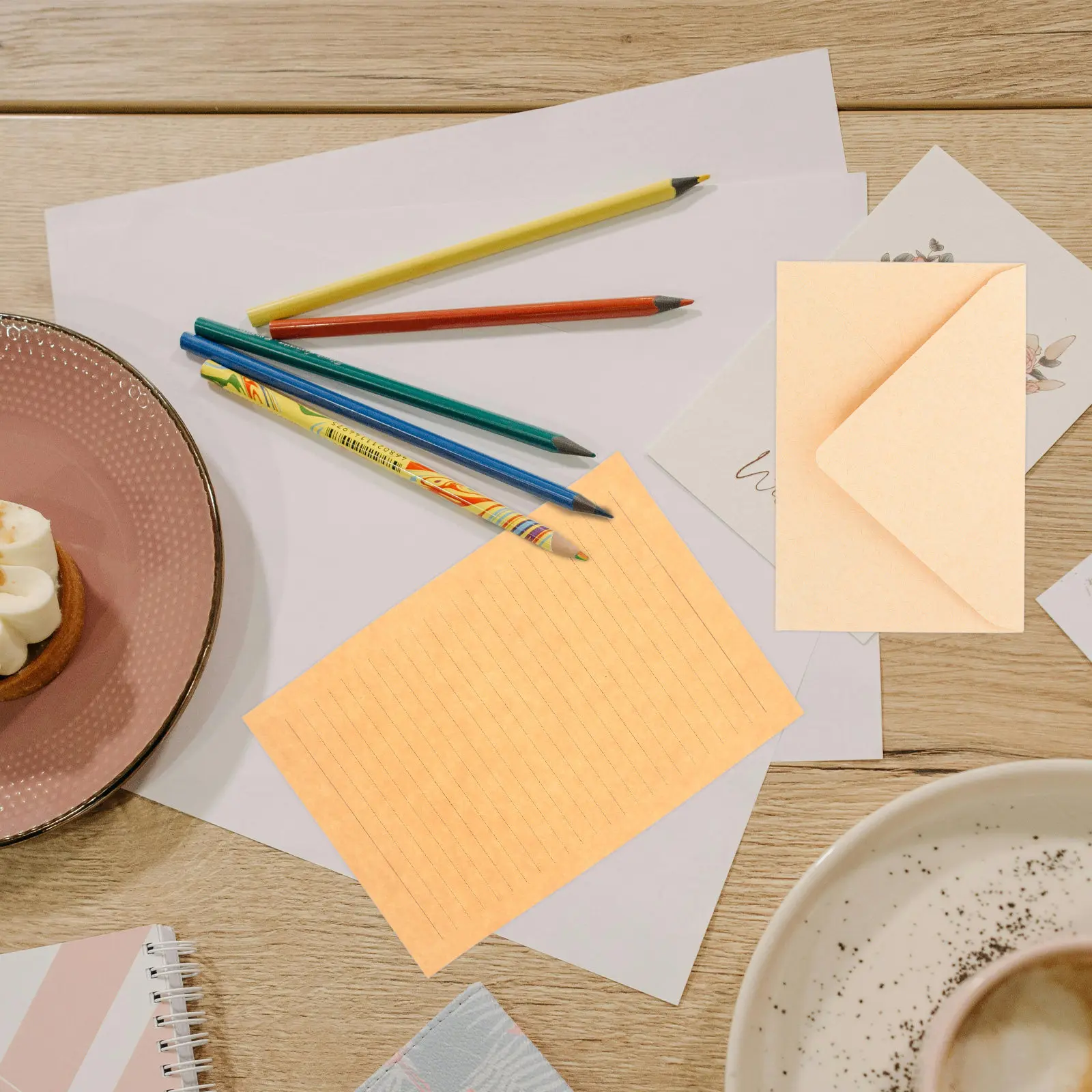 1Set Sophisticated Stationery Set Vintage Style Lined Paper Kraft Envelopes Wax Seal Kit for Wedding Invitations Personal Notes
