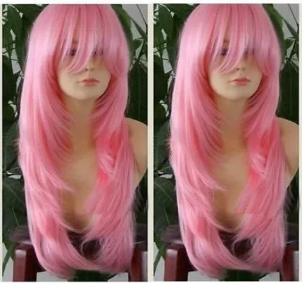 Peruca de cabelo reta longa para Cosplay Party, rosa bonita, nova moda