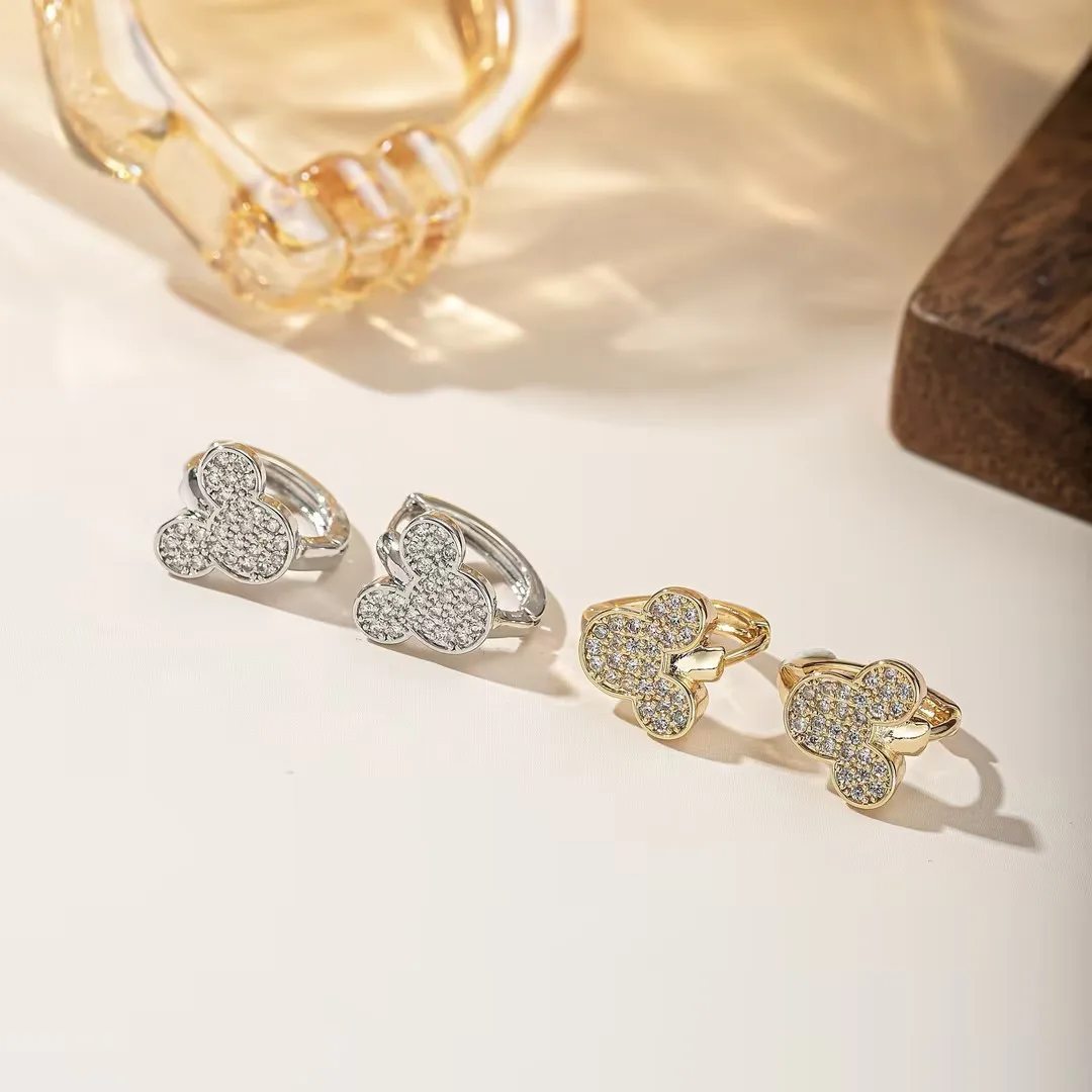 Gold Plated Mickey Mouse Hoop Earrings Paved CZ Cute Cartoon Huggie Earrings for Women Girls Fashion Jewelry Gift