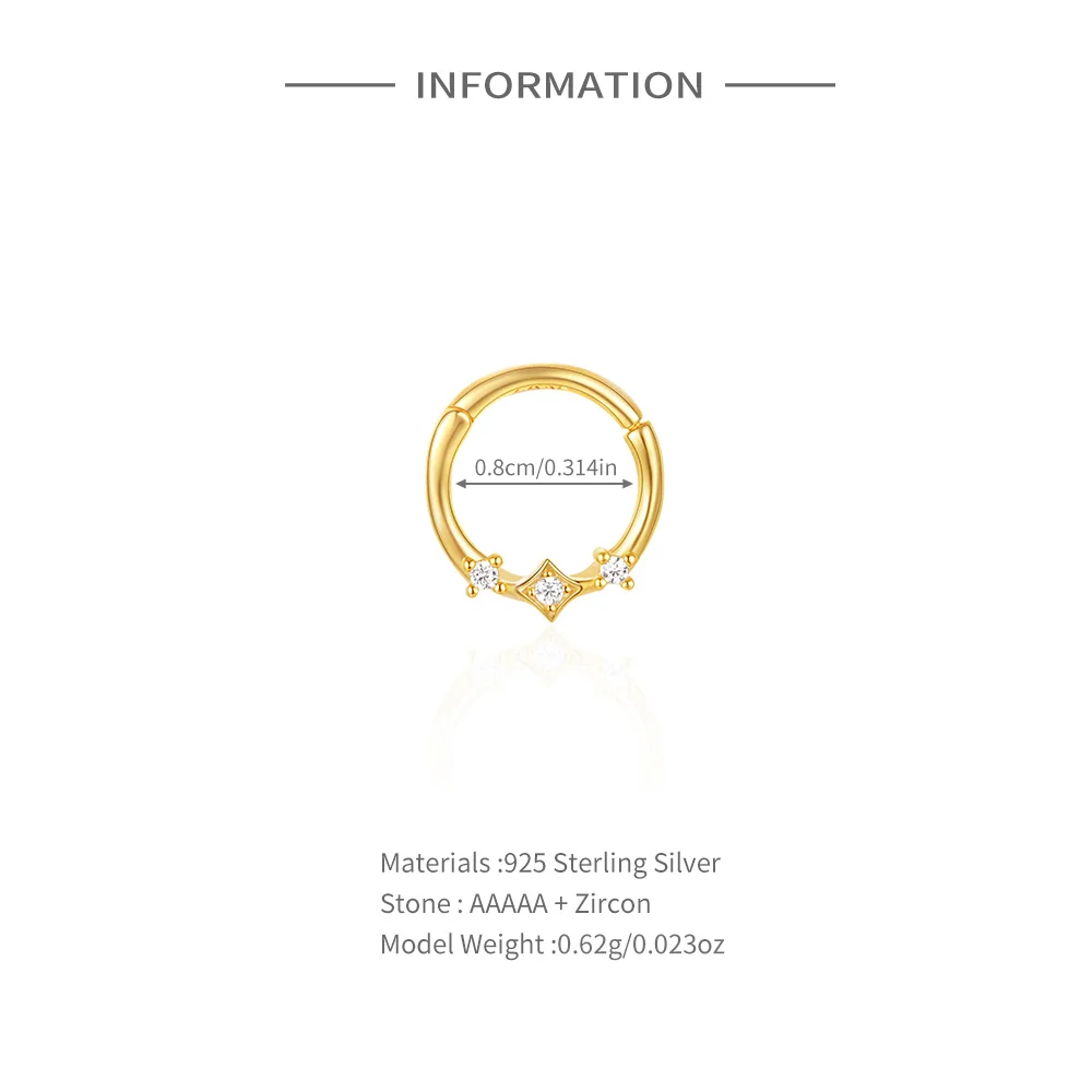 BOAKO S925 Sterling Silver Earrings For Women Men Geometry Zircon Cartilage Ear Piercied 1 Piece Gold Silver Color Ear Buckle