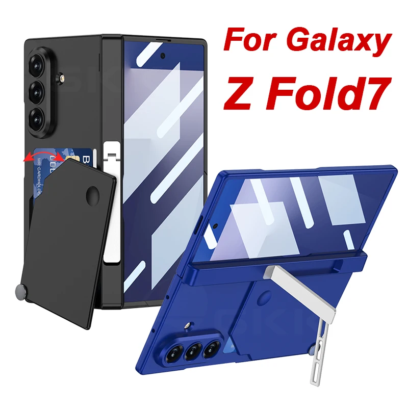 Magnetic Hinge Armor Stand Cover For Samsung Galaxy Z Fold 7 Rotating Card Package Screen Glass Case For Galaxy Z Fold7 Case
