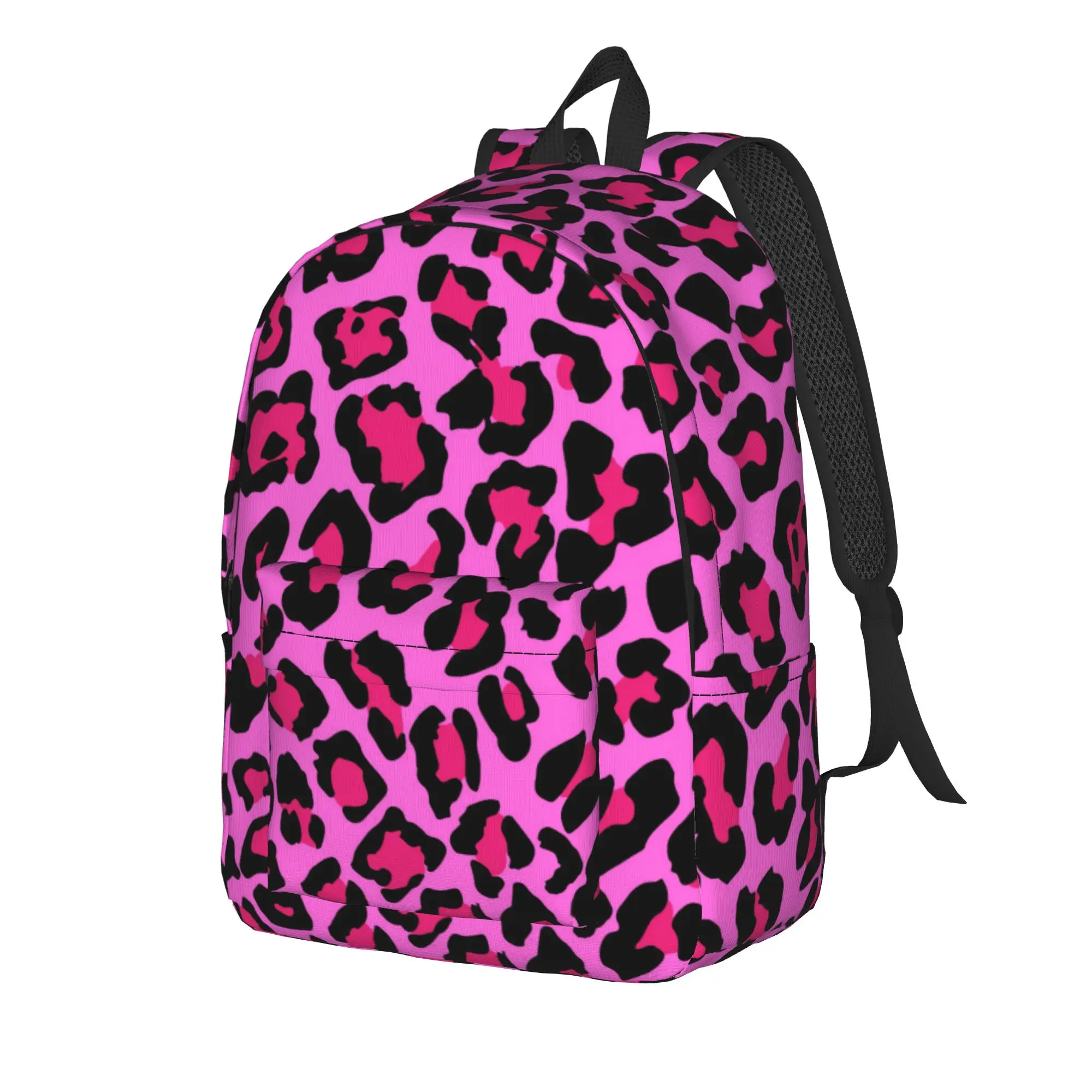 Pink Leopard Print Teenage Backpack with Pocket High School Business Camouflage Daypack for Men Women Laptop Shoulder Bag