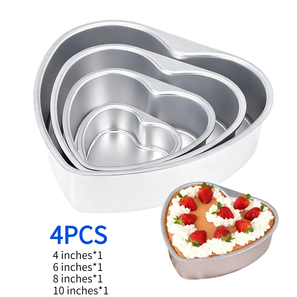 4pcs/pack Heart Shape Cake Mold DIY Decorative Cake Pan 4/6/8/10inches Aluminum Alloy Mousse Removable Bottom Muffin Baking Tool