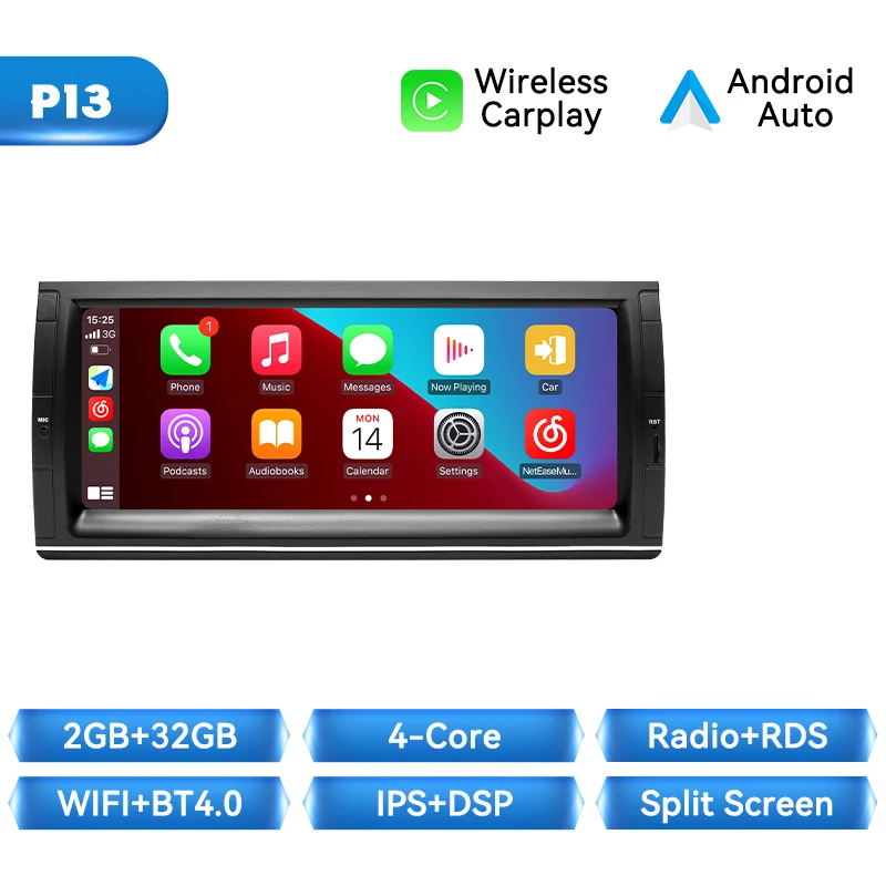 Xonrich Draadloze Carplay Android 14 Auto Multimedia Speler Voor Bmw E39 E53 M5 1995-2003 6 + 128Gb 10.25 Inch Scherm Gps Navigatie