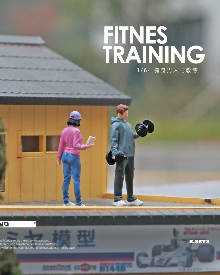 Painted Miniatures 1/64 Fitness Coach Boys Girls Figurine Mini Doll  Scene Props Landscape Display