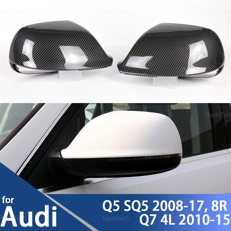 2x Carbon Fiber Look Black Rearview Side Mirror cover Caps for Audi Q5 SQ5 08-17, 8R Q7 4L 10-15  without Lane Assist