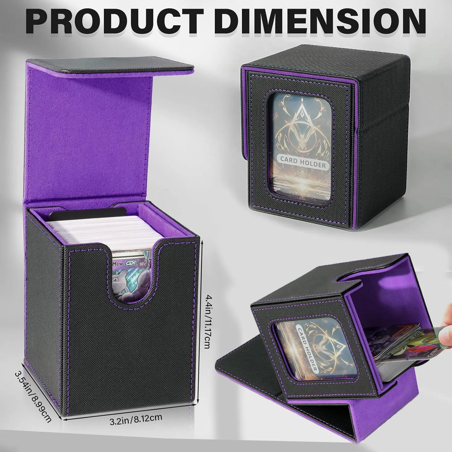 Kartenbox mit Sichtfenster, patentiertes Design, Kartenbox zur Aufbewahrung von über 100 Karten mit Schutzhüllen, Kartenbox aus PU-Leder. – Detail 2