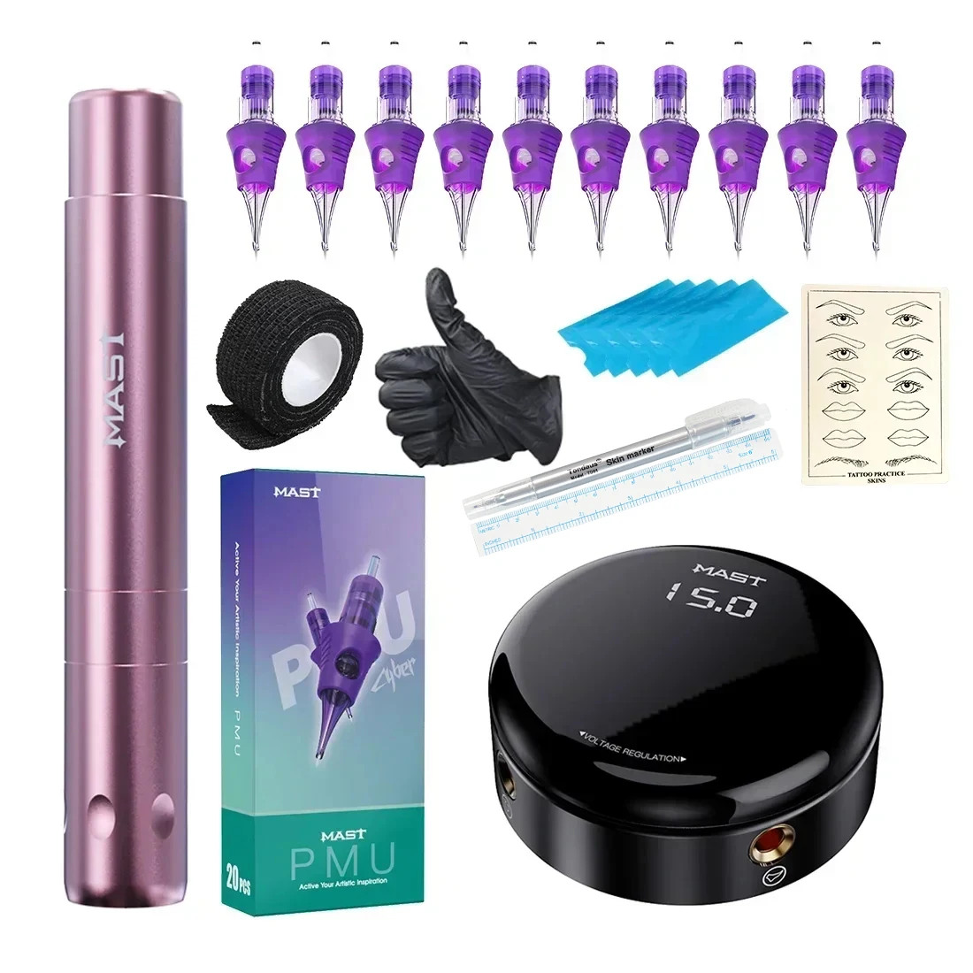 

Mast Tour Air RCA Роторная машинная ручка Набор для перманентного макияжа с мини-ЖК-дисплеем Блок питания Pro Картриджные иглы Набор принадлежностей
