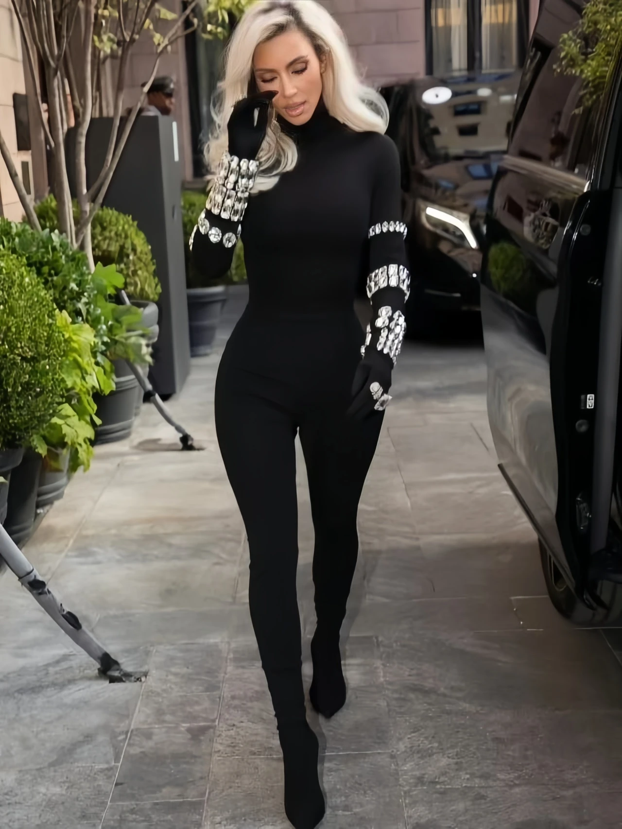 Bandage Jumpsuits Woman Black Rhinestone Sexy Skinny Overall O Neck Long Sleeve Zipper Lady Rompers Streetwear Jumpsuits Elegant