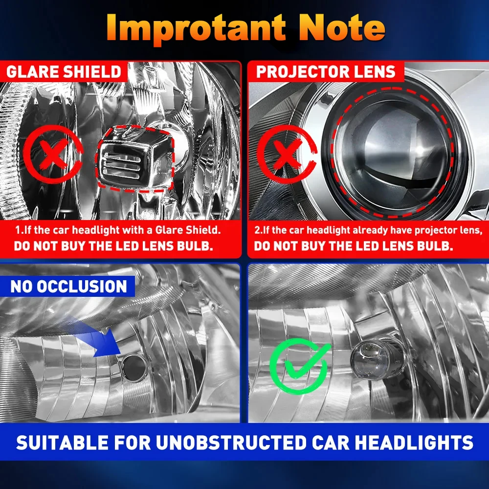 2PCS Mini Lens LED H4 Bulbs Headlight for Cars High Beam Low Beam Projector Turbo Fan 6000K 150W White Color Lighting 12V