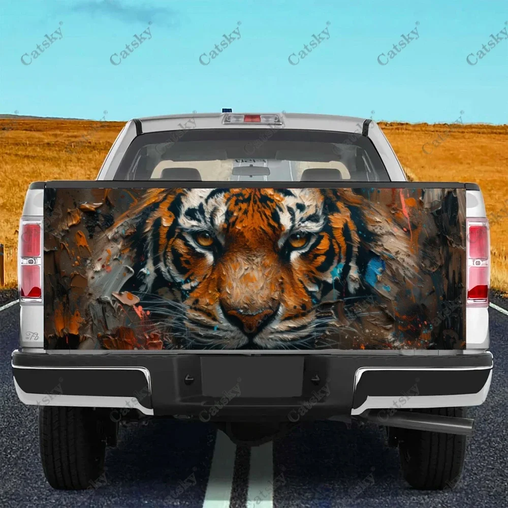 Tiger Faceroaring Art Truck Tailgate Wrap Professional Grade Material Universal Fit for Full Size Trucks Weatherproof Decoration