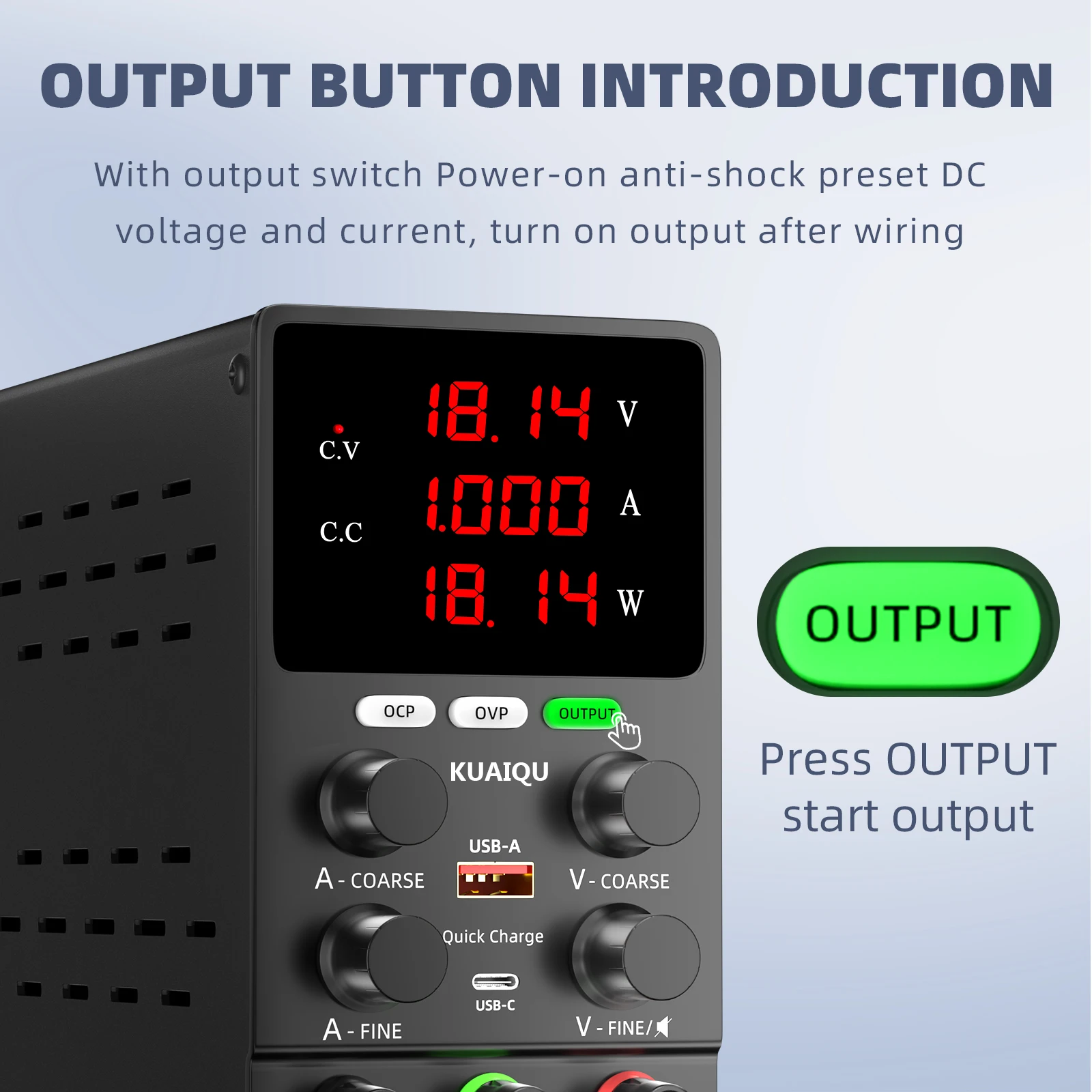 KUAIQU Switching Bench Power Supply Adjustable 30V 5A 10A 60V 120V ,OCP OVP Function Variable DC Power Supply Voltage Regulator