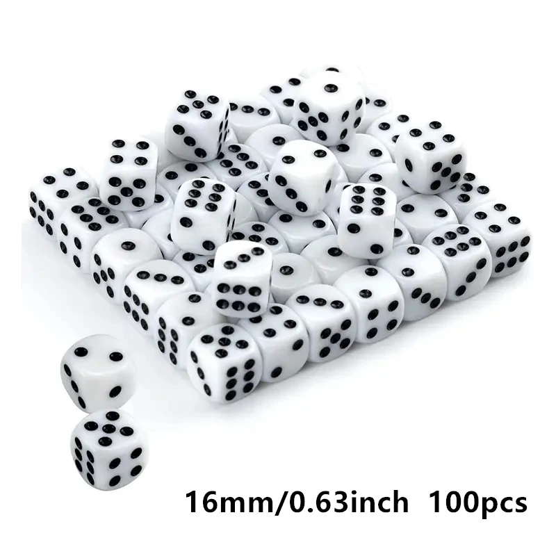 Dice 100 pcs/set 14mm/0.55inch or 16mm/0.63inch white acrylic dice with black points suitable for board game party bar