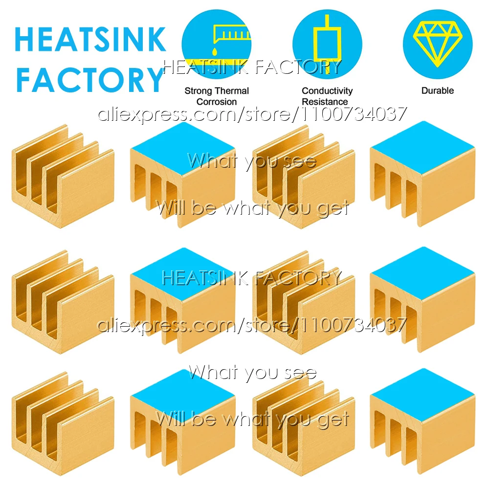 7x7x6mm Gold Aluminum Heatsink Cooling Radiator for Electronic IC Chip MOS RAM AMD CPU LED Cooler Heat Dissipation