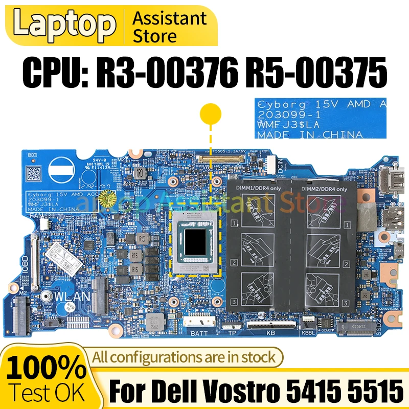 

203099-1 For DELL Vostro 5415 5515 Laptop Mainboard 078X6R 0JYM36 R3-00376 R5-00375 Notebook Motherboard