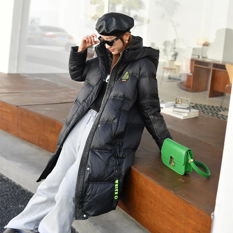 Women\'s luxury winter Hooded down jacket Brown 2023 Cold snow wear Female Long puffer jacket feather Coat parkas