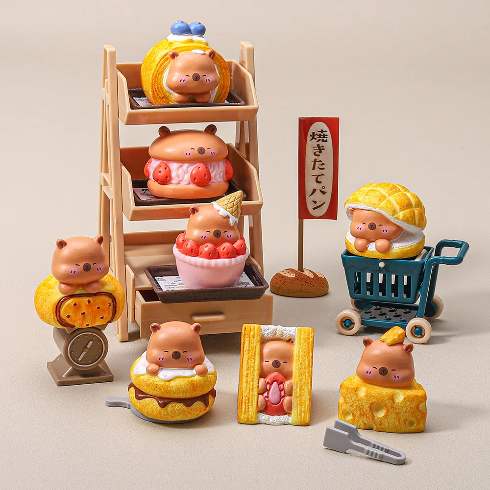 

8 шт./компл., фигурка капибары, игрушка, еда, серия хлеба, фигурка капибары, украшение для рабочего стола, модель, украшения, игрушки, фанаты, рождественские подарки