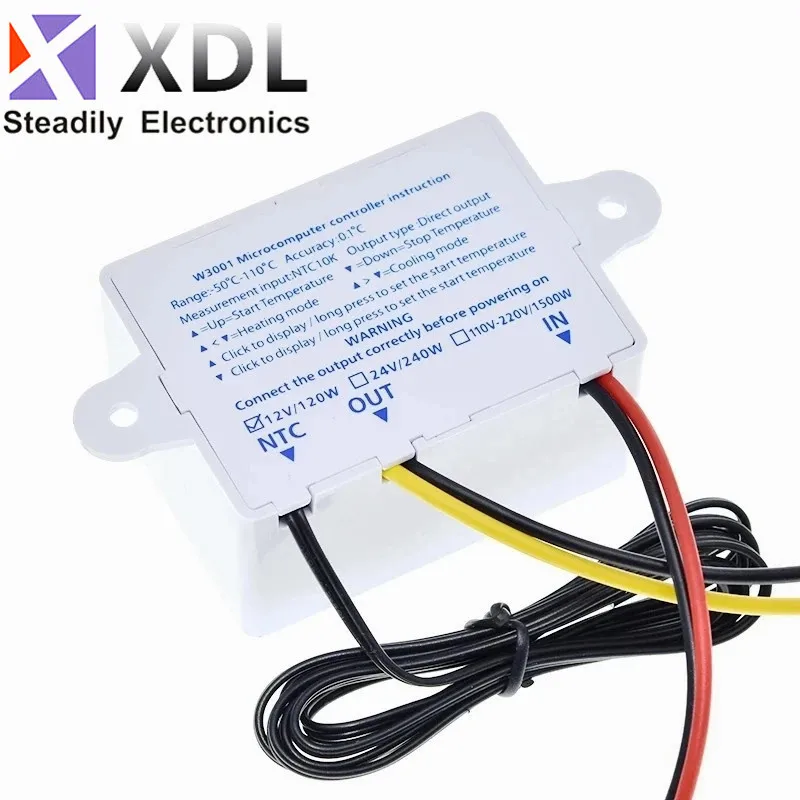 10A 12V 24V 220VAC Digital LED Temperature Controller XH-W3001 For Incubator Cooling Heating Switch Thermostat NTC Sensor