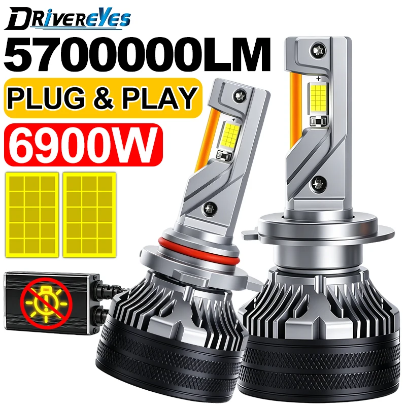 Bombillas LED K5C PLUS 6900W H7 H11 H4 H1 Canbus, Chip CSP 9780, LED H8 H9 HB3 9005 HB4 9006 K6C, 3 Tubos de Cobre, 6000K Blanco, 12V