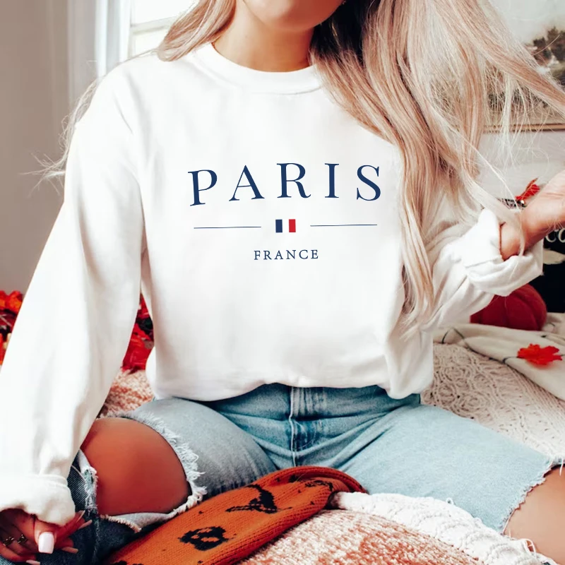 Women Paris Letters Print Pullover Hoodies Fleece Warm Casual Round Neck Sweatshirt Female Designer Loose Hoody Lady Clothing