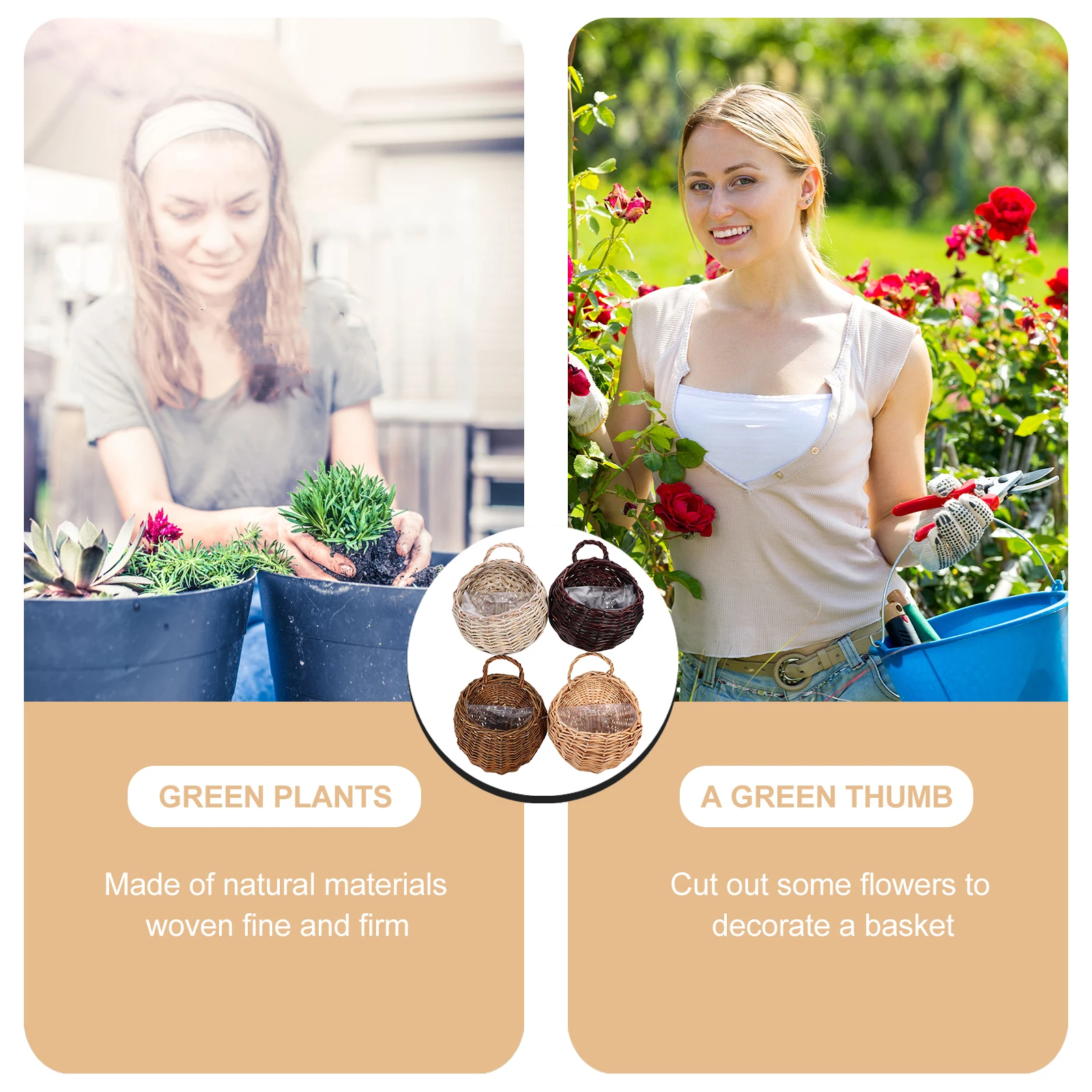 

4pcs Rattan Woven Hanging Basket 18cm 21cm Natural Handmade Wall Planter Storage Baskets Bedroom Kitchen Garden Flower Pot