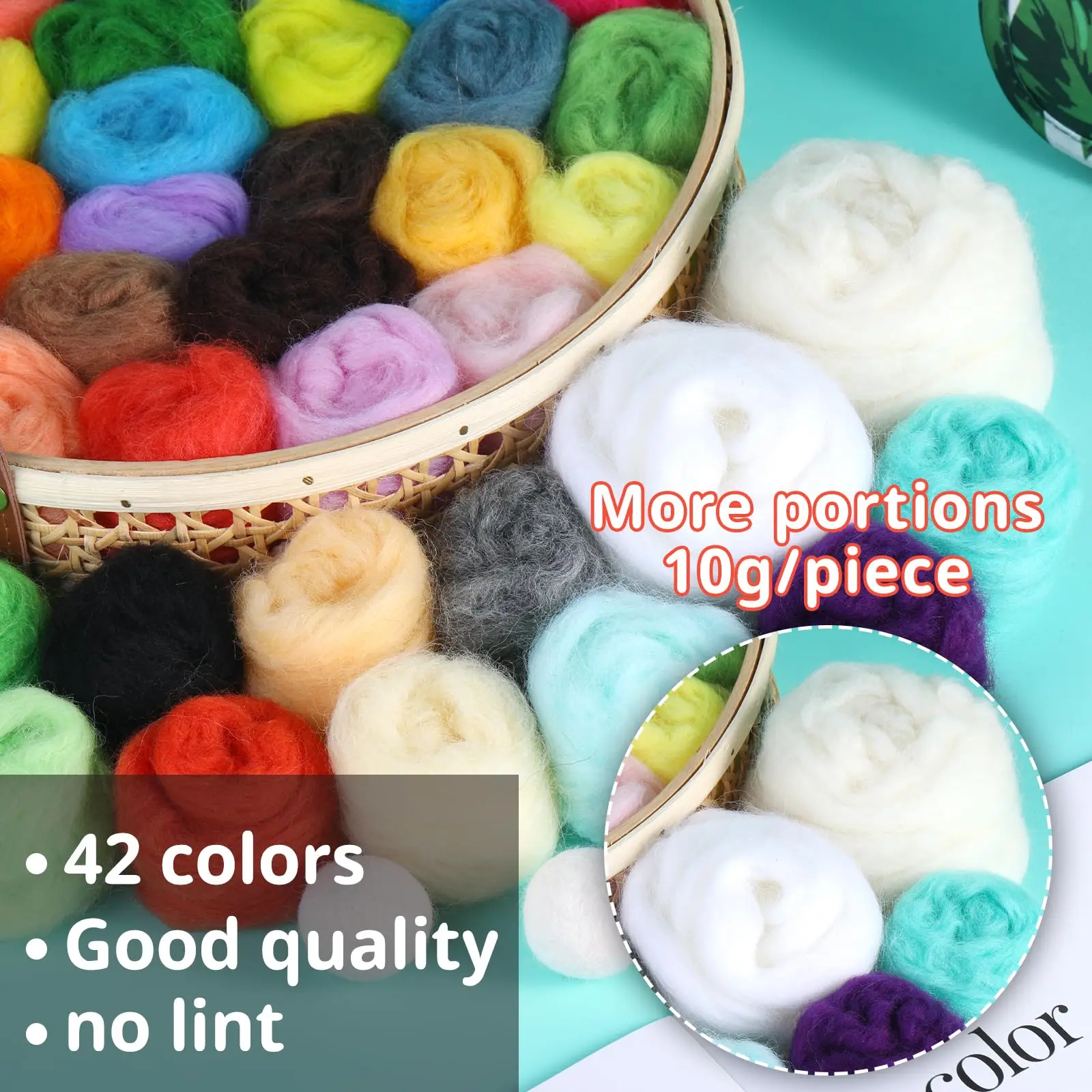 Fenrry Needle Felting Kit 42 Colors Wool Roving Complete with Eyes Wool Felt Tools Instructions for Handmade Toy DIY Craft