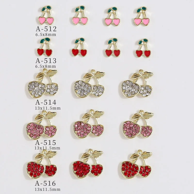 

10pcs/Lot Sweet Alloy Nail Art Accessories Crystal Gold Cherry Metal Gems Decoration For Nails Supplies Manicure Nail Art Parts