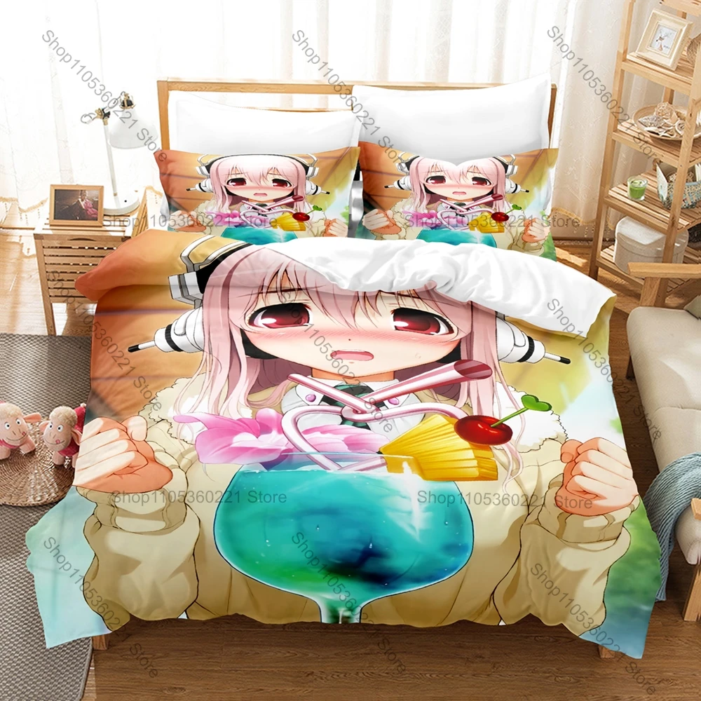 

Personality Anime Super Sonico New Bedding Set High Quality Microfiber Duvet Cover Pillowcases Stylish Home Textiles for Bedroom