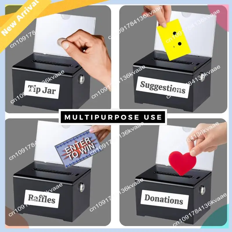 M01K Donation Box With Lock - Acrylic Suggestion Box With Slot, Ballot Lock Box With Sign Holder For Raffle, Voting