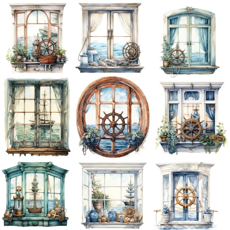 15pcs Cute Self-made Watercolor Navigation Window Landscape Decoration Stickers/Scrapbooking adecorative/DIY Craft Photo Albums