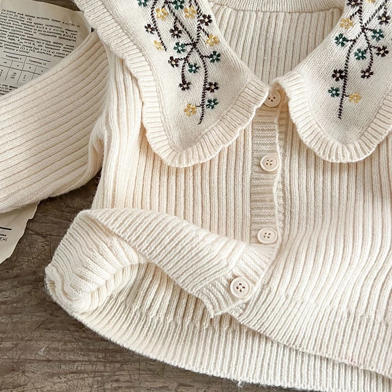 Newborn Baby Girls Long Sleeve Cute Embroider Knit Cardigan Coat Sweet Infant Kids Baby Girls Sweater Children Clothes Coat