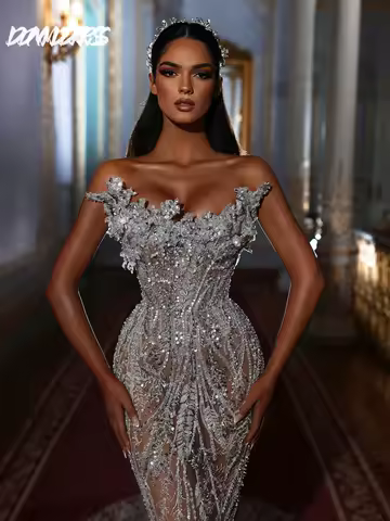 Solemn Crystal Prom Dress 2026 Charming Sleeveless Beaded Party Dress Luxurious Mermaid Floor-Length Evening Gowns Customized