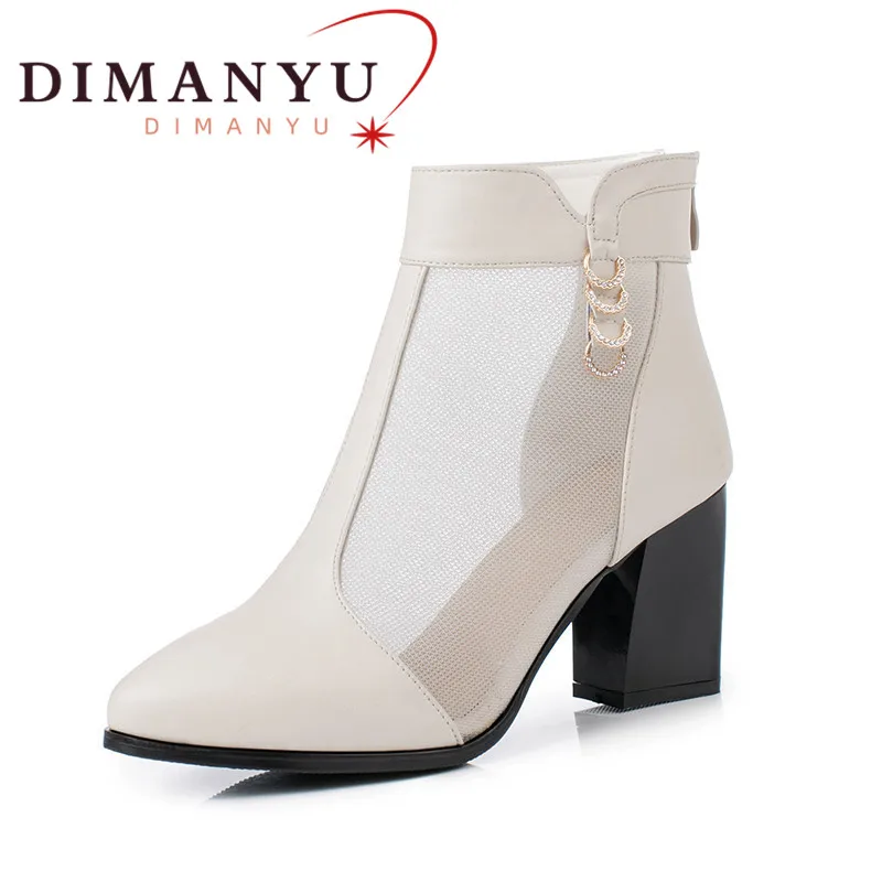 

DIMANYU Women Summer Boots Fashion 2024 New Women Mesh Boots Genuine Leather Rhinestone Hollow Mesh Wedding Shoes Women