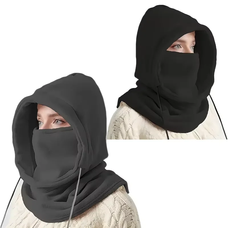 Uni Winter Balaclava Knit Hood - Windproof Mask with Drawstring, Motorcycle Riding Headgea Warm Knitted Cap Cold Weather