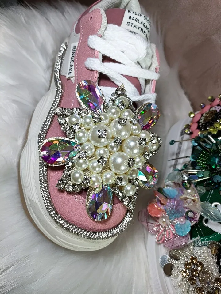 Crystal Slippers with Flatform Bottoms