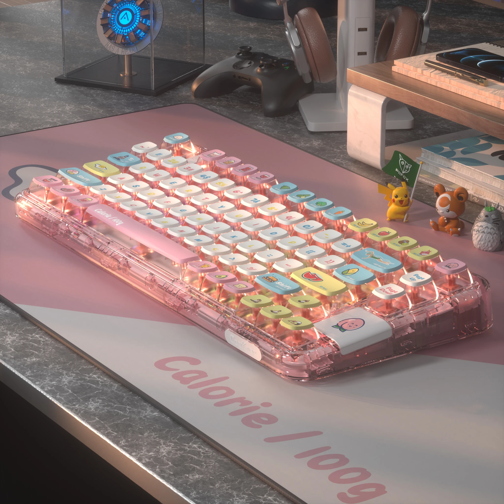 Calorie Theme Pudding Keycaps for Mechanical Keyboard,Clear Pink Side,Opaque Top,PBT