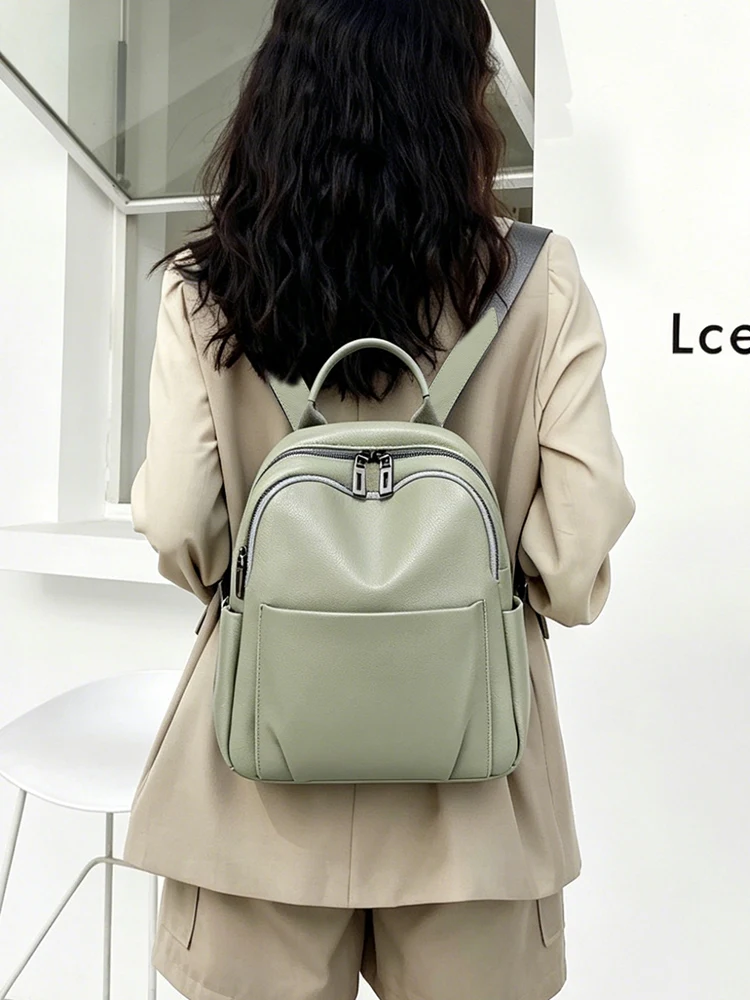 Zency Soft Genuine Leather Women Backpack Stylish Travel Rucksack School Bag Many Pockets Mochila College Bag Girls Knapsack