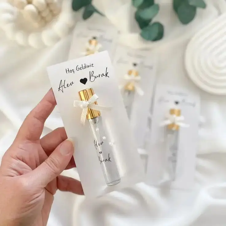 Carte cadeau de parfum personnalisée pour invités de mariage, réception nuptiale personnalisée, fiançailles, conception de remerciement, texte, nom imprimé, carte postale, bricolage