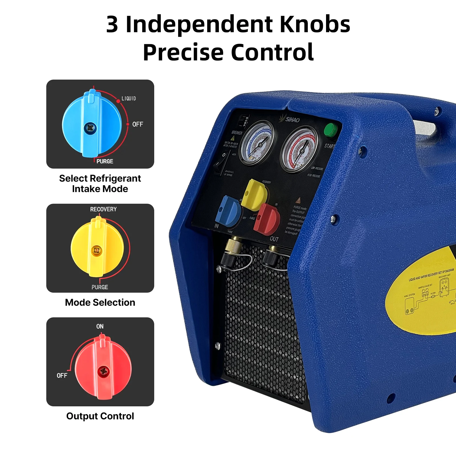 

SIHAO Refrigerant Recovery Machine 3/4 1HP Portable AC Recovery Machine 60Hz Recovery Machine HVAC for Car Air Conditioning