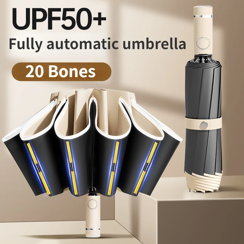 Men Women Umbrella Fully Automatic Reverse Folding Umbrella with Windproof Reflective Stripe UV Umbrellas