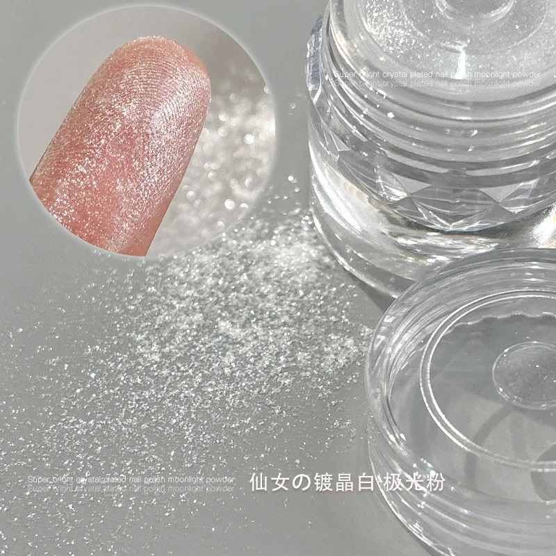 YZ Biały Chromowany Proszek do Paznokci Super Błyszczący Przezroczysty Efekt Lustra Gładki Perłowy Brokat Pigment Biały Lodowy Transparentny Proszek Księżycowy