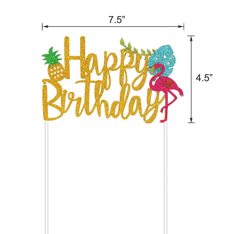 Hawaiian Cupcake Toppers Flamingo Pineapple Happy Birthday cake Topper Tropical Summer Beach Birthday Party Cake Decoration