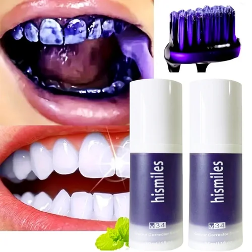 Pasta de dientes blanqueadora púrpura, limpieza profunda, eliminación de manchas, dentifrice, aliento fresco, elementos esenciales para el cuidado bucal para el hogar, vida diaria, 30ml