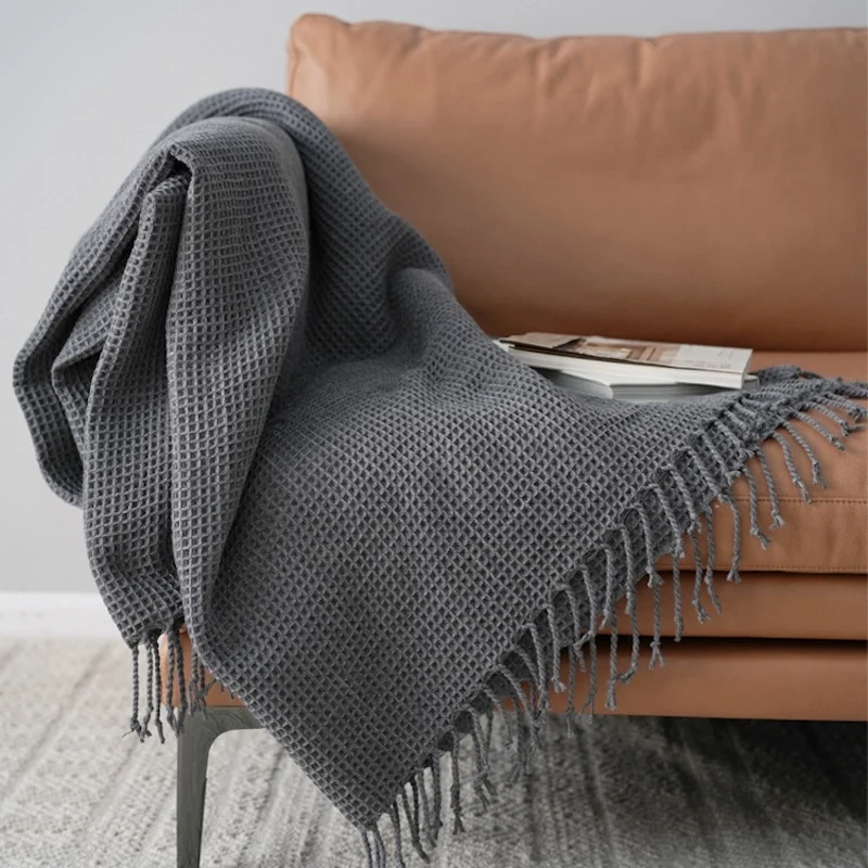 Waffle Throw Knitted Blanket Bedspread Modern Gray Yellow Decorative For Sofa Throw Warm Living Room Bedding Home Decorations