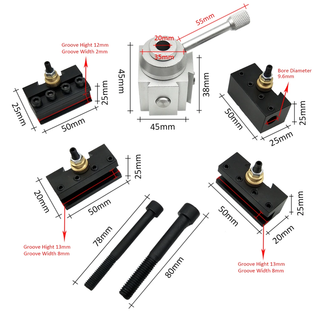 Mini Quick Change Tool CNC Lathe Tool Holder Post Cutter Holder Screw Kit Set Boring Bar Turning Facing Holder Wrench